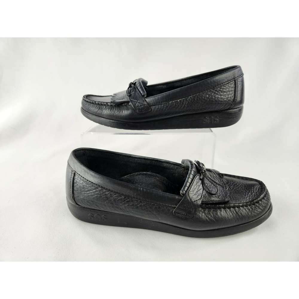 SAS Womens Black Comfort Loafer Kiltie Moccasin Black Leather Shoe‎ Size 11 M 12